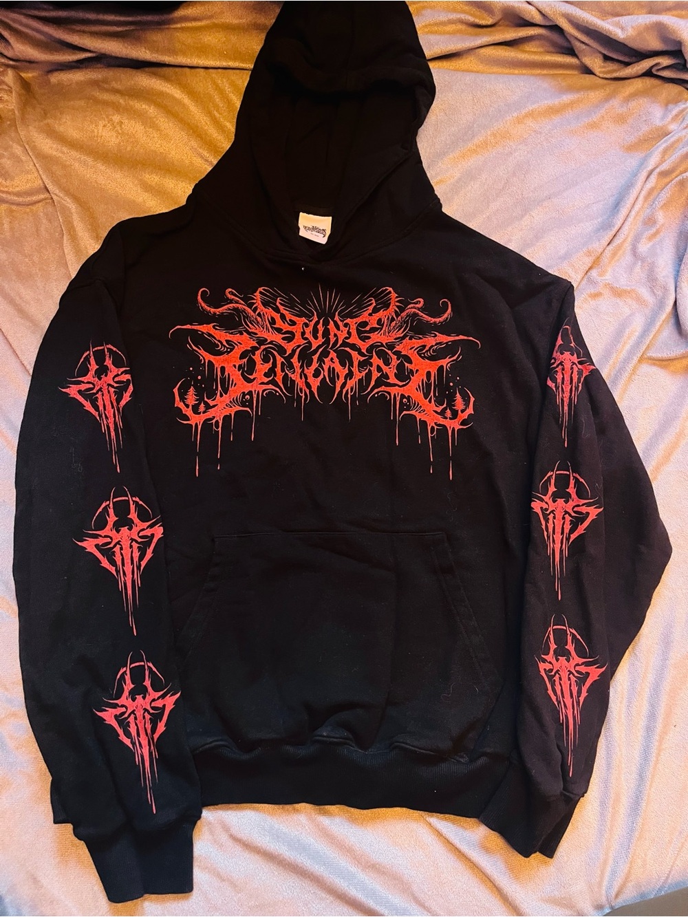 Black Hoodie with Red Graphic Print - Men